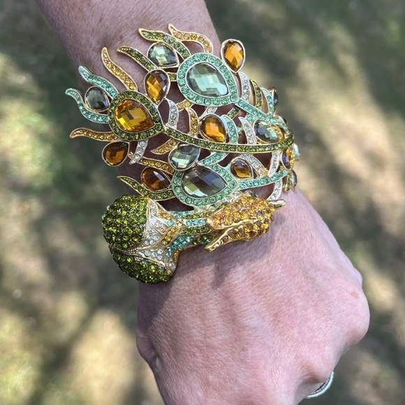 Off Park Collection Large yellow, gold and green peacock cuff bracelet - Picture 6 of 6